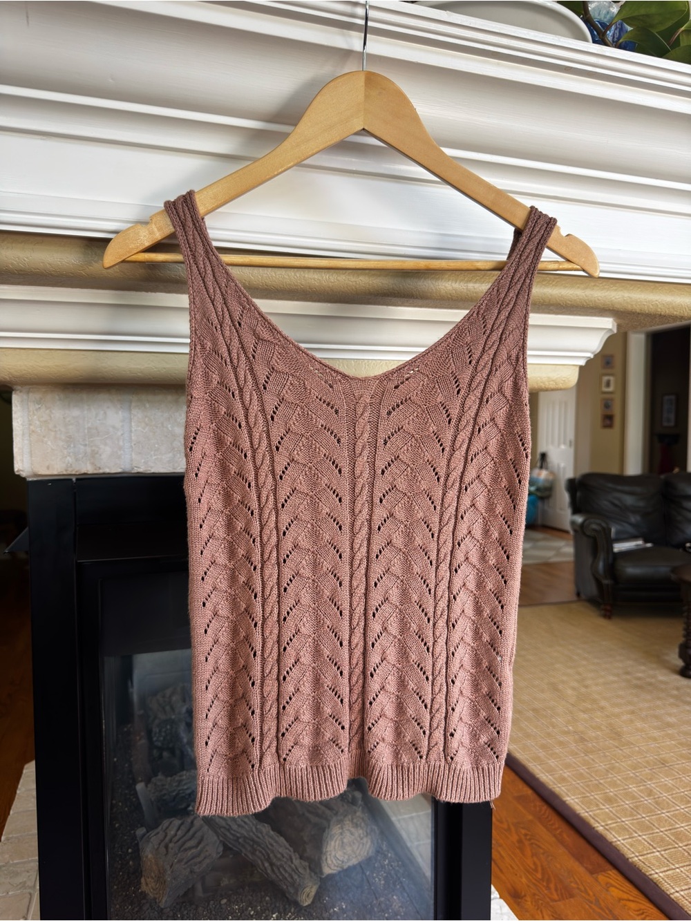 Open knit brown layering tank top small viscose summer to fall small